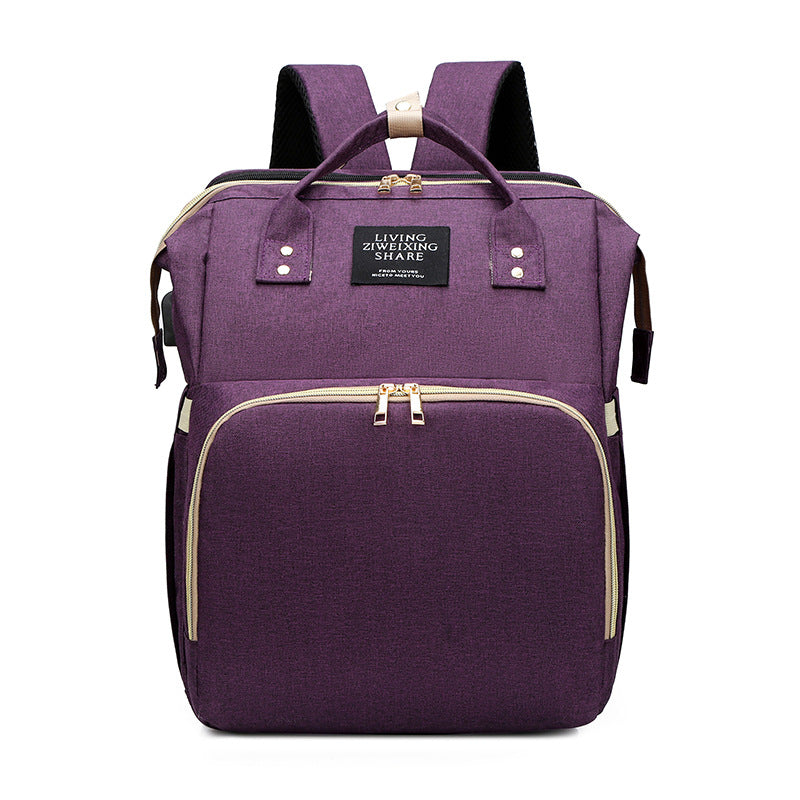 Mommy Bag Foldable Multifunctional Crib Mother And Baby Bag Rechargeable Backpack