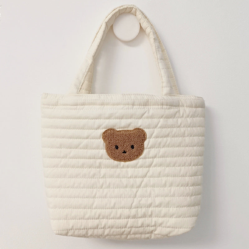 Embroidered Bear Quilted Tote Bag For On-the-go Diaper Storage