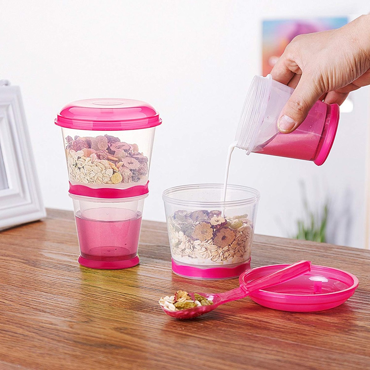 On-The-Go Dual Cereal Cup with Foldable Spoon