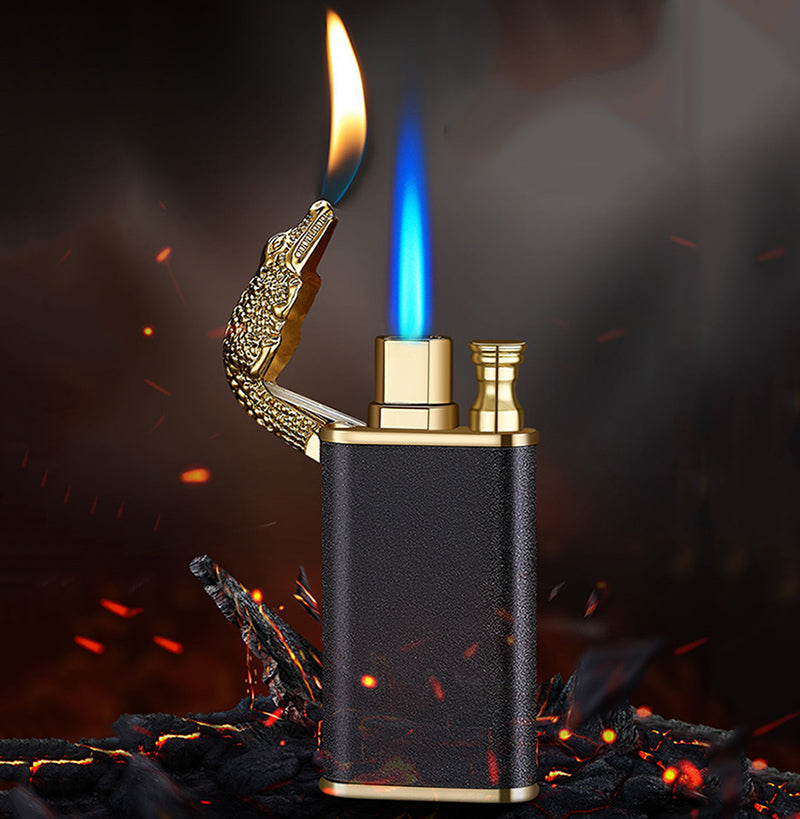 2022 Creative Blue Flame Lighter Dolphin Dragon Tiger Double Fire Metal Winproof Lighter Inflatable Lighter