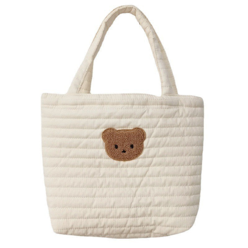 Embroidered Bear Quilted Tote Bag For On-the-go Diaper Storage