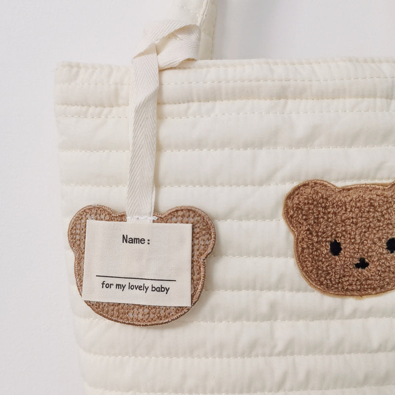 Embroidered Bear Quilted Tote Bag For On-the-go Diaper Storage