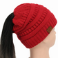 High Bun Ponytail Beanie Hat Chunky Soft Stretch Cable Knit Warm Fuzzy Lined Skull Beanie Acrylic Hats Men And Women