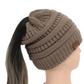 High Bun Ponytail Beanie Hat Chunky Soft Stretch Cable Knit Warm Fuzzy Lined Skull Beanie Acrylic Hats Men And Women