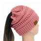 High Bun Ponytail Beanie Hat Chunky Soft Stretch Cable Knit Warm Fuzzy Lined Skull Beanie Acrylic Hats Men And Women