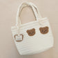 Embroidered Bear Quilted Tote Bag For On-the-go Diaper Storage