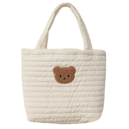 Embroidered Bear Quilted Tote Bag For On-the-go Diaper Storage